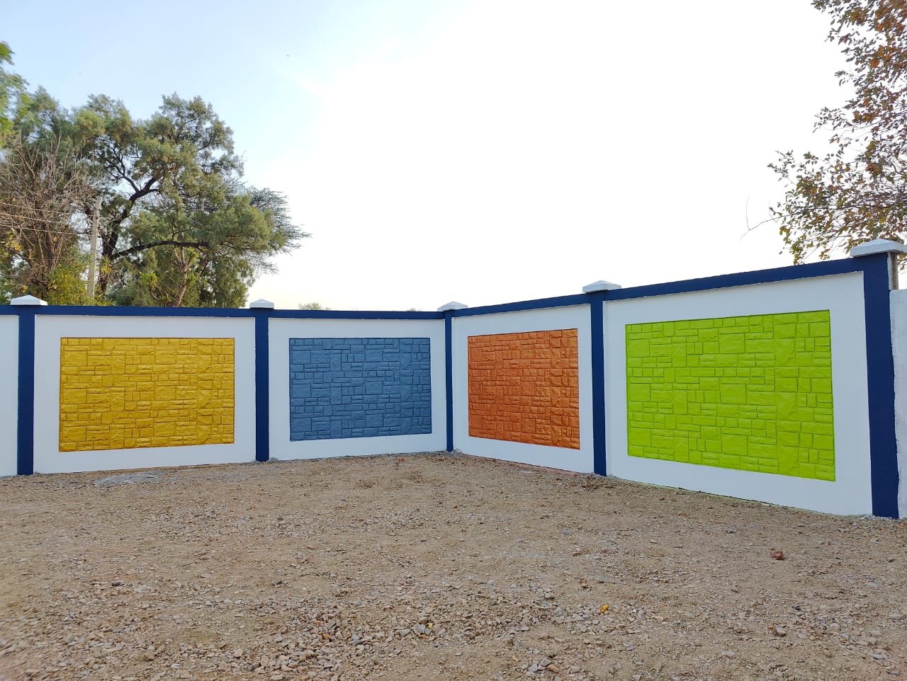 Precast compound wall panels installed in a long row