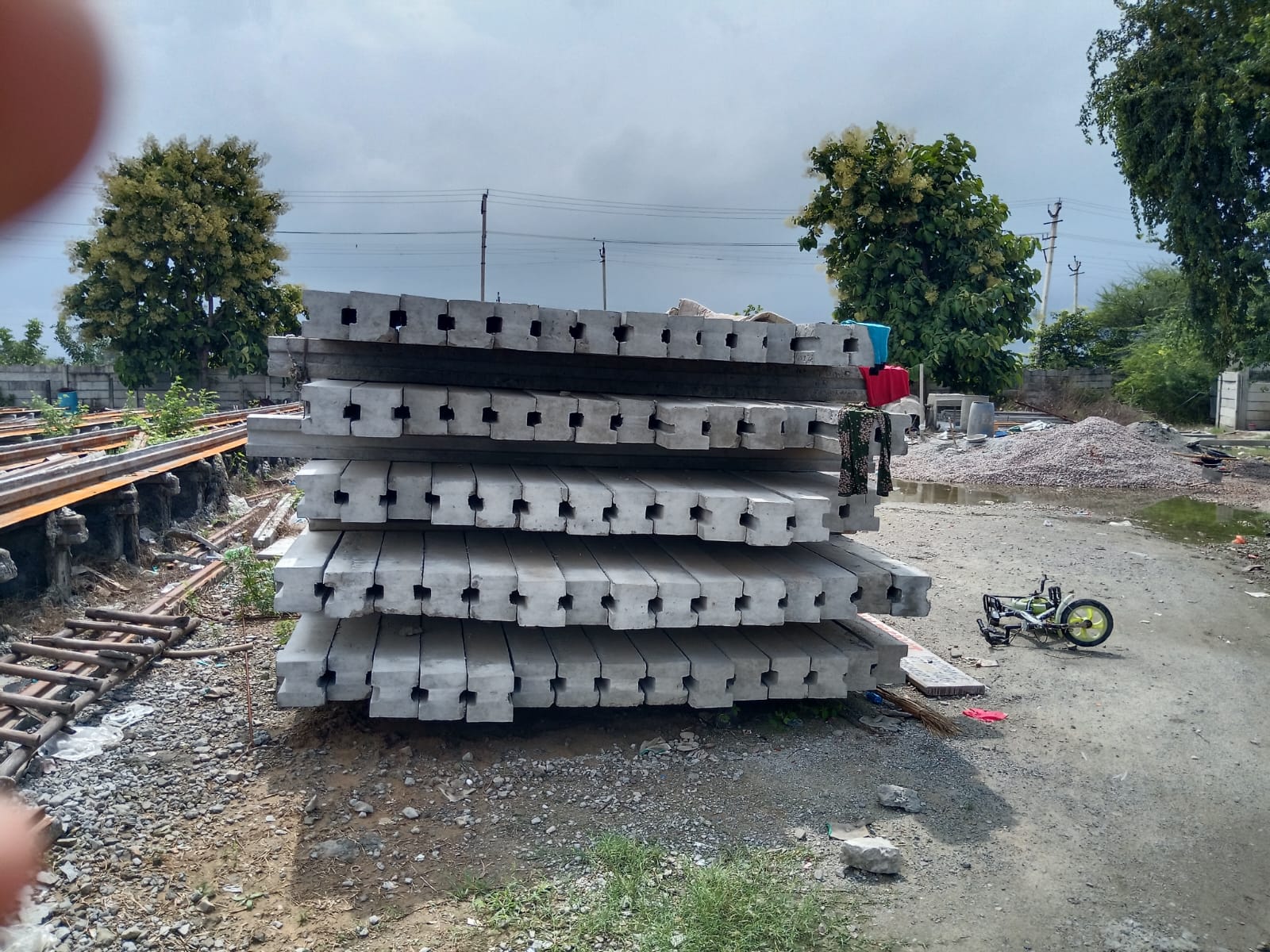 Close-up of stacked RCC columns ready for dispatch